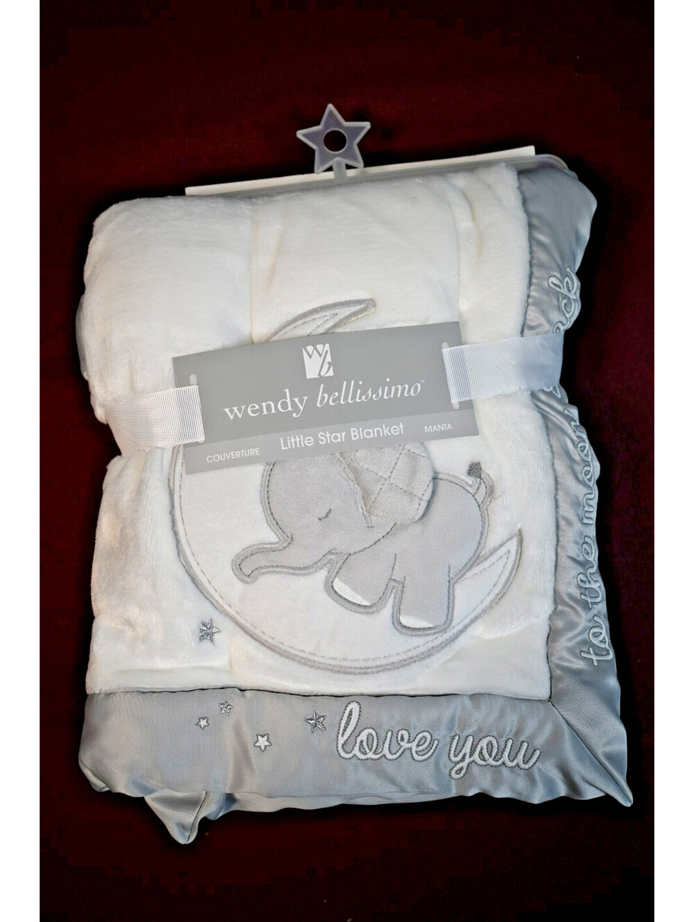 Wendy Bellissimo Little Star Baby Blanket Elephant Cressent Moon